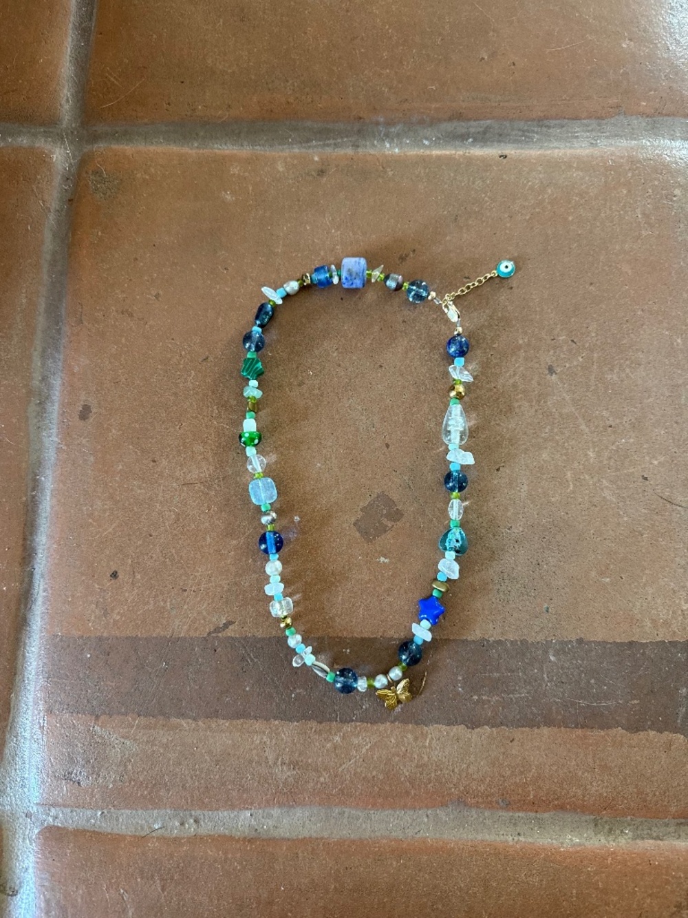 Blue and green butterfly necklace